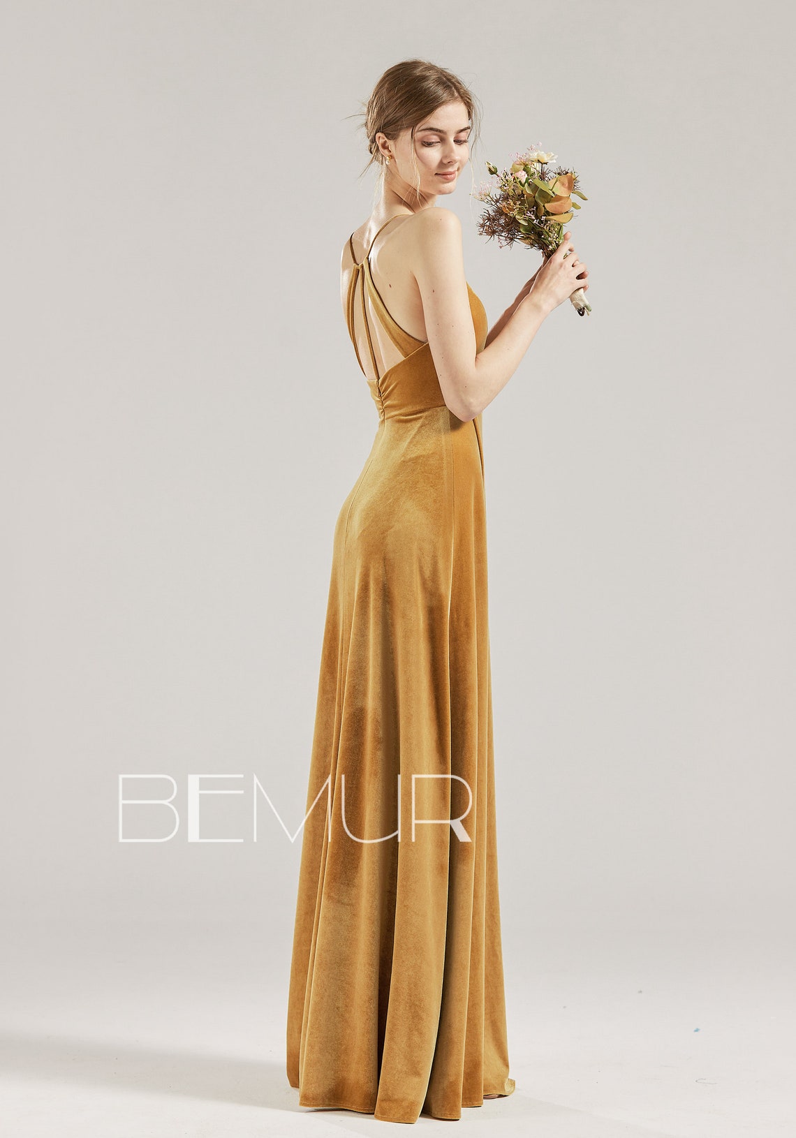 Ginger Velvet Bridesmaid Dress V Neck Prom Dress Long Slit Etsy