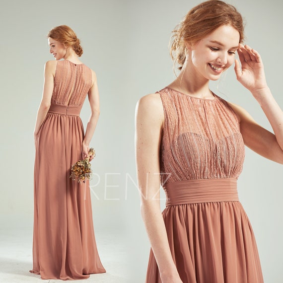 Bridesmaid Dress Cameo Brown Chiffon Wedding Dress Lace Etsy