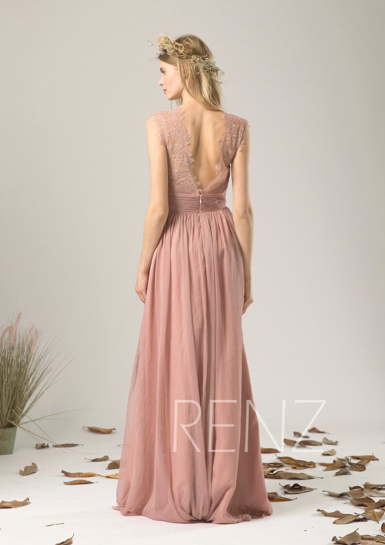 Bridesmaid Dress Dusty Rose Prom Dress Long V Neck Chiffon | Etsy