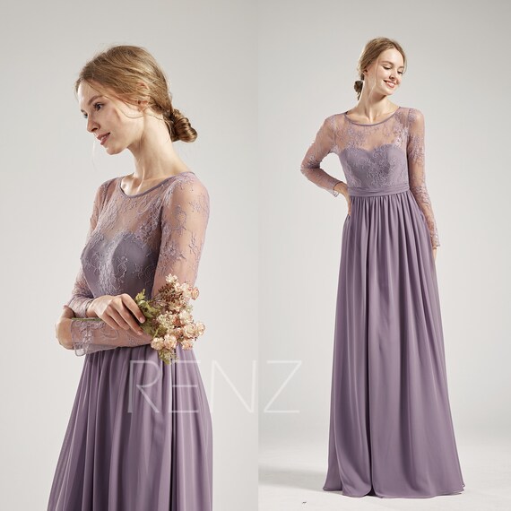 long sleeve purple bridesmaid dresses