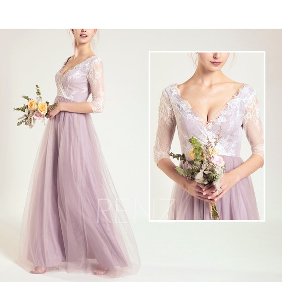 long sleeve lavender bridesmaid dresses