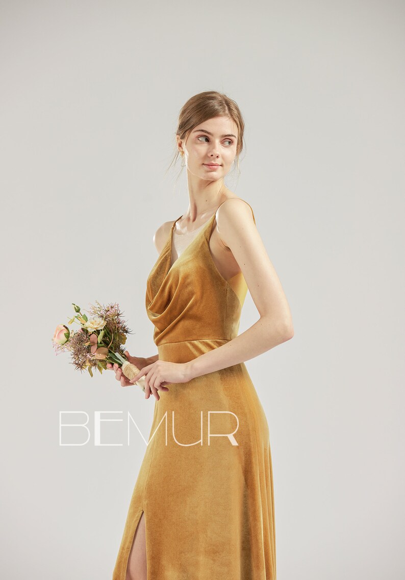 Bridesmaid Dress Ginger Velvet Prom Dress Long Slit Formal Etsy