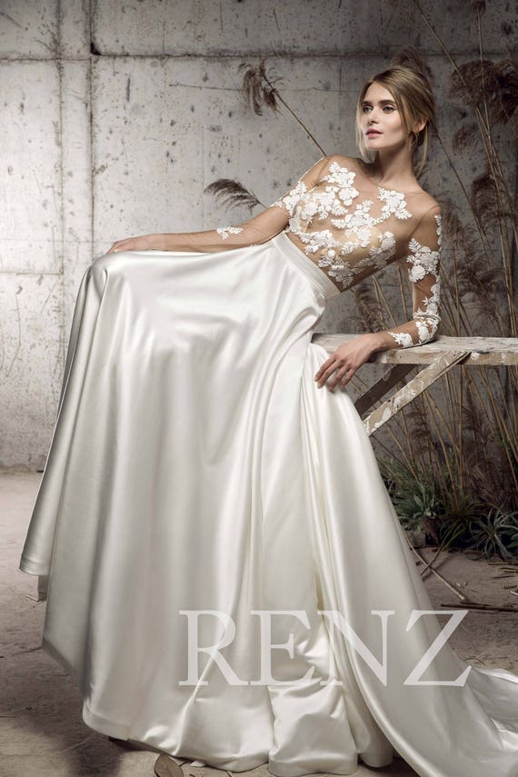 white satin dress with sleeves