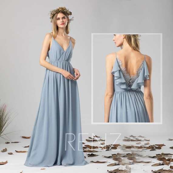 chiffon dusty blue dress