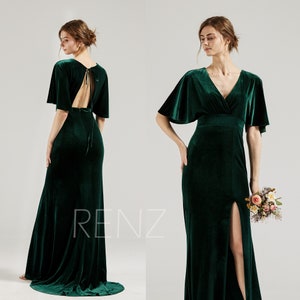 dark green velvet bridesmaid dress