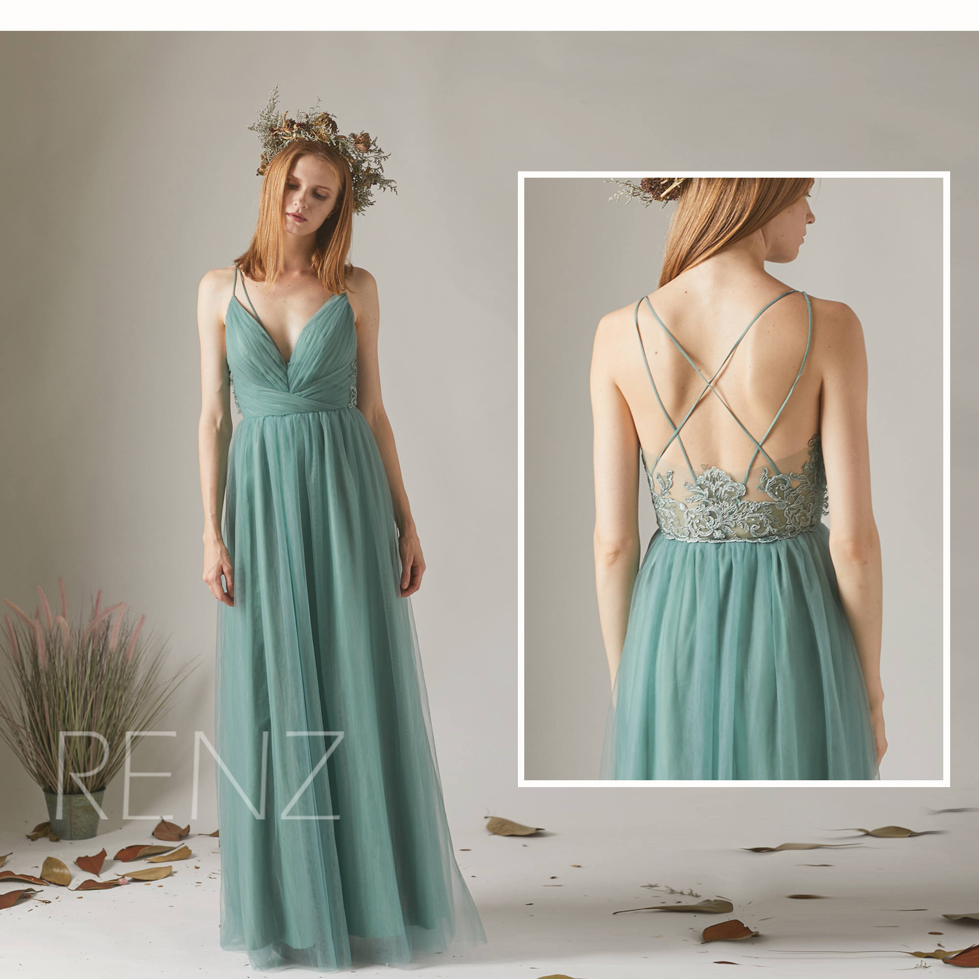 Bridesmaid Dress Dusty Green Tulle DressCriss Cross Straps Etsy