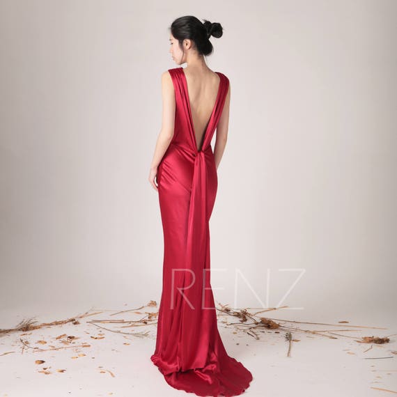 red silk satin dress