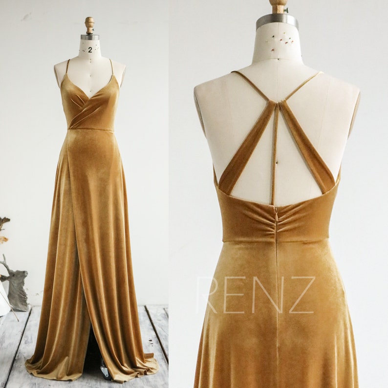 Ginger Velvet Bridesmaid Dress V Neck Prom Dress Long Slit Etsy