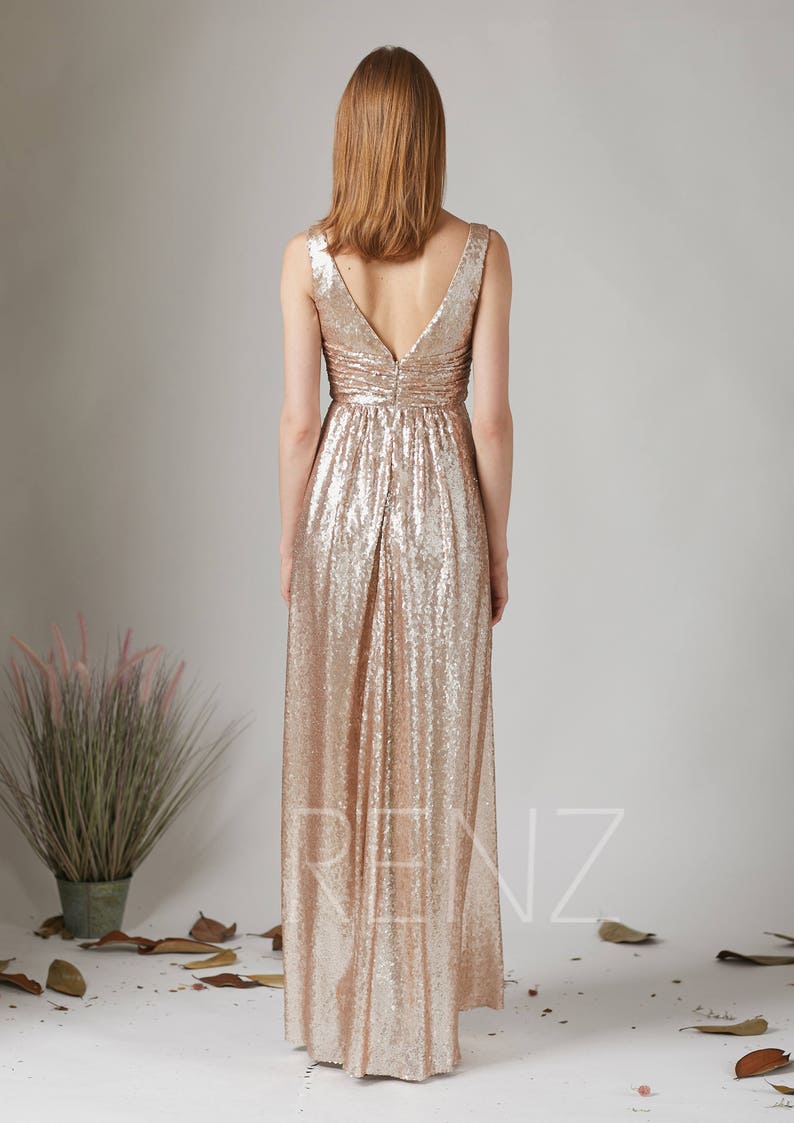 Party Dress Tan Sequin Prom Dress Ruched V Neck Gold | Etsy