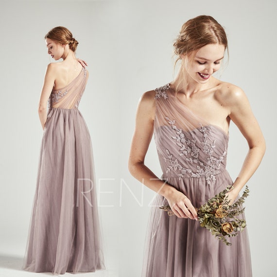 Bridesmaid Dress Mauve Tulle One Shoulder Wedding Dress | Etsy