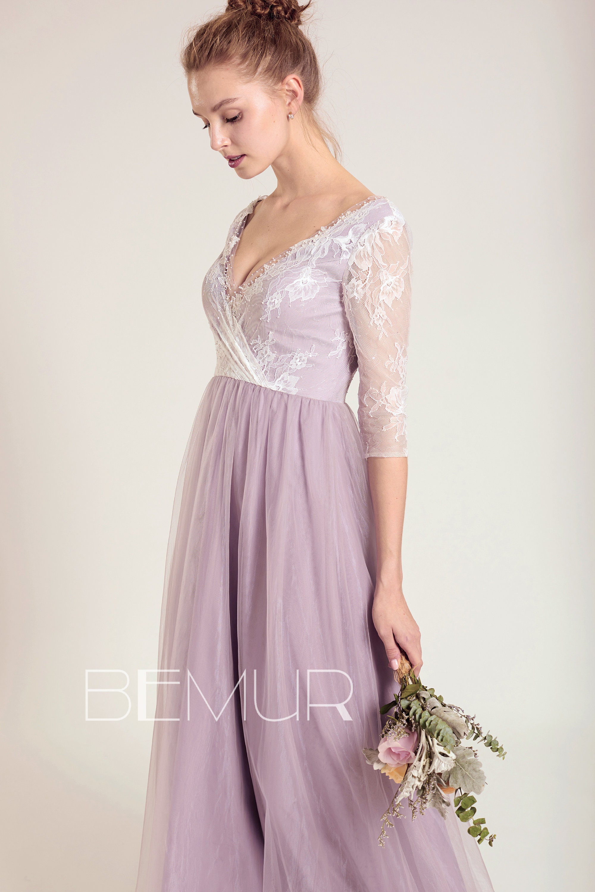 lavender long sleeve gown
