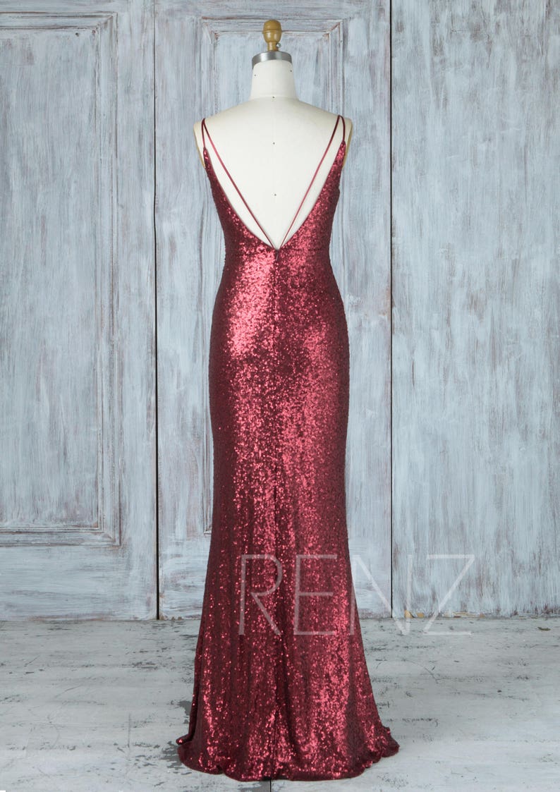 Prom Dress Maroon Sequin Bridesmaid Dress Long Wedding Dress | Etsy