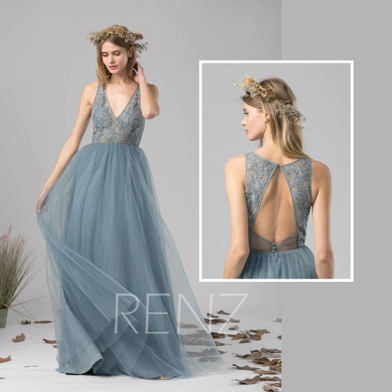 dusty blue tulle wedding dress