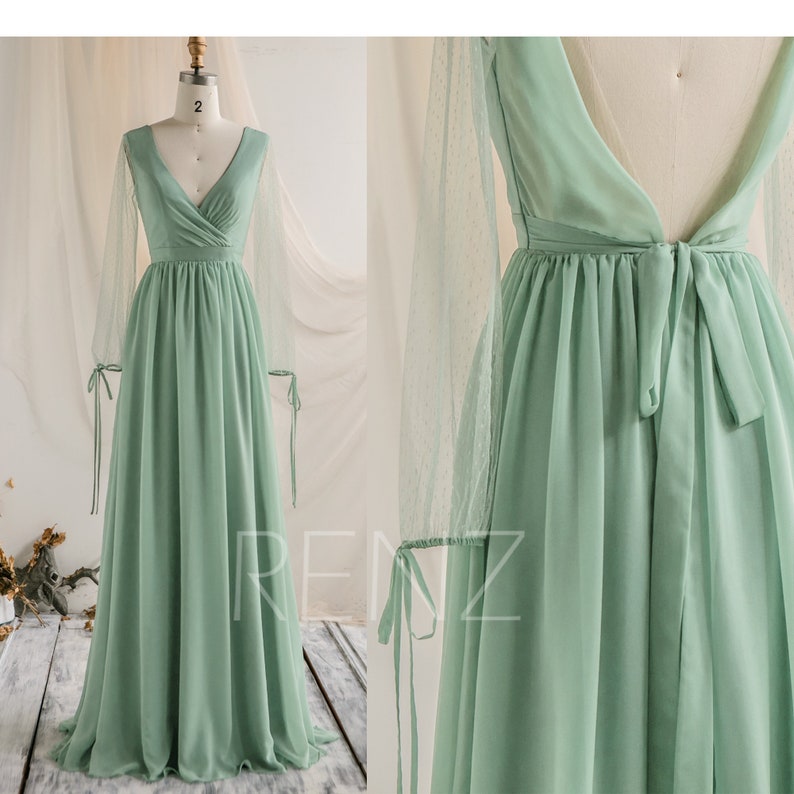 Bridesmaid Dress Sage Green Wedding Dress Illusion Tulle Long | Etsy
