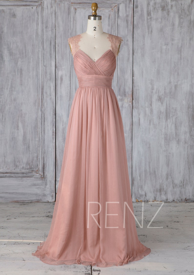 Bridesmaid Dress Dusty Rose Prom Dress Long V Neck Chiffon | Etsy