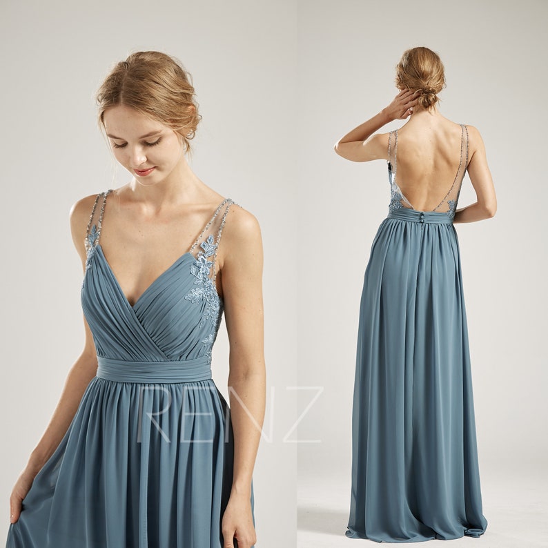 steel blue chiffon bridesmaid dresses