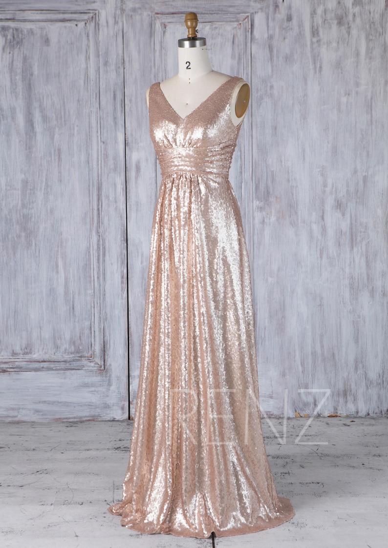 Party Dress Tan Sequin Prom Dress Ruched V Neck Gold | Etsy