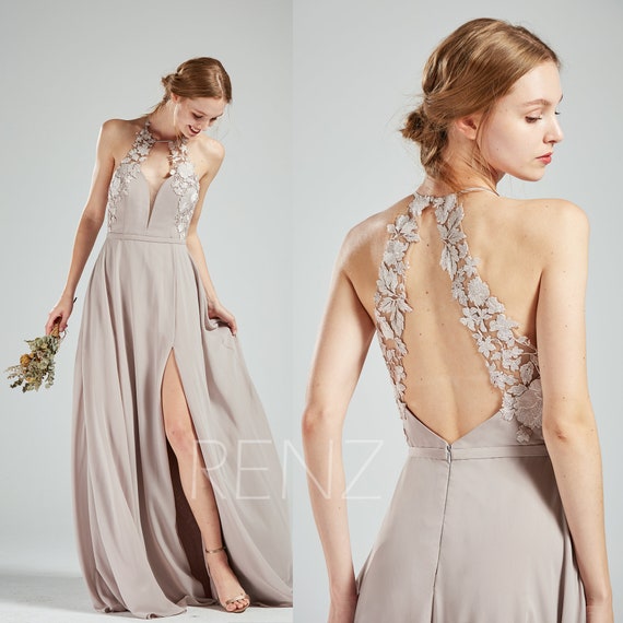 taupe chiffon bridesmaid dress