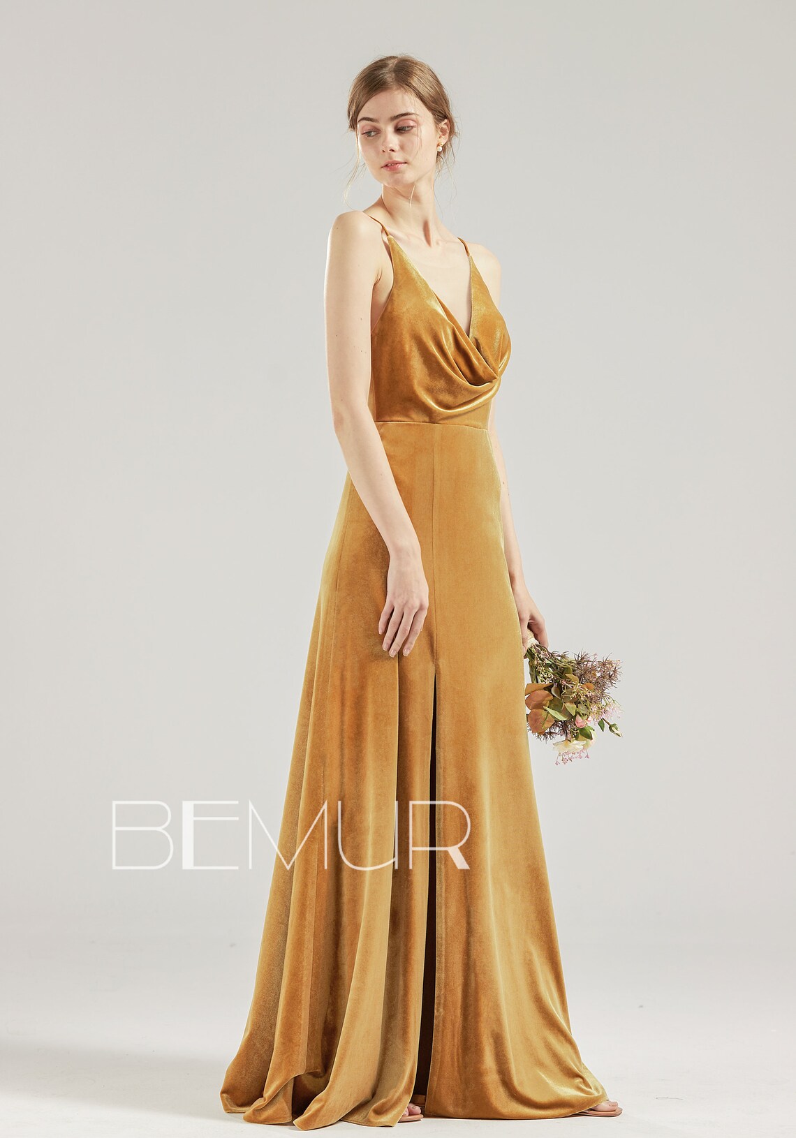 Bridesmaid Dress Ginger Velvet Prom Dress Long Slit Formal Etsy