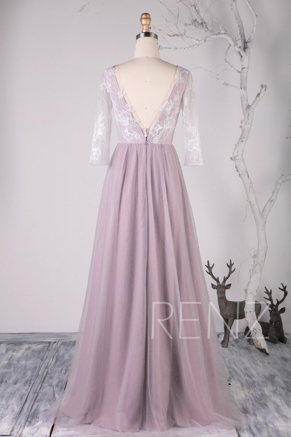 Lavender Long Sleeves Prom Dress Bridesmaid Dress Wedding Etsy
