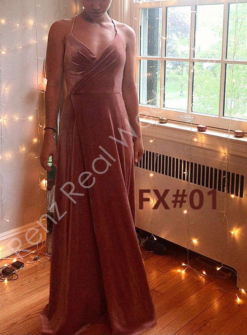 Ginger Velvet Bridesmaid Dress V Neck Prom Dress Long Slit Etsy