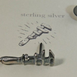 Steampunk Sterling Silver Monkeywrench Monkey Wrench Lapel Pin Clutch Pin Earth First Edward Abbey by Jackie Taylor Designs