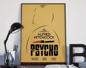 Alfred Hitchcock, Psycho, minimalist movie poster, horror film wall art