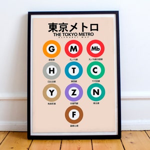 Tokyo subway map, metro alphabet poster, japan underground print, japanese city wall art