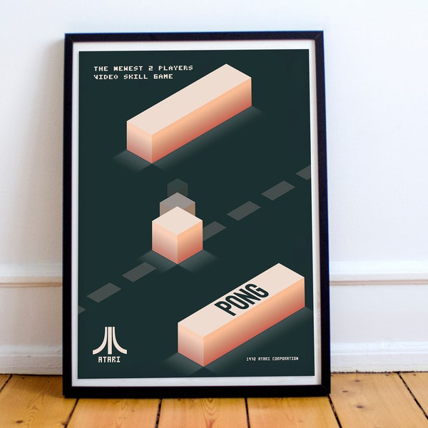 Atari, Pong, Commodore 64, retro gaming console, old school game, 80s video game poster