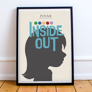 Inside Out, poster cinematografico minimalista, Disney Pixar, film d'animazione 3D