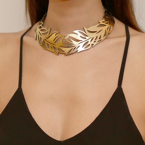 Feather Gold collar necklace Fashion jewellery Laser cut leather statement necklace Costume jewellery Sydney handmade image 2
