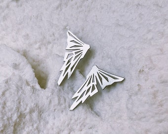 Silver Butterfly Wing Earrings - Art Deco Earrings - Laser Cut Leather - Statement earrings - Costume jewelry - Silver stud Earrings