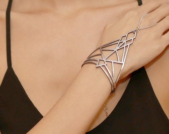 Maya Handring - Modeschmuck - Brautschmuck - Laser cut Leder - Statement Schmuck - Art Deco Armband - Geometrischer Handring