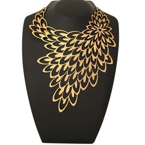 Peacock Gold Statement Necklace Laser Cut Leather Statement Jewellery Costume Jewellery Geometric Fashion Jewellery handmade image 4