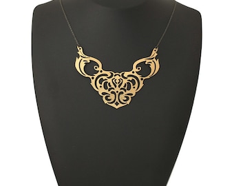 Fashion designer necklace - Tigerlily Gold Necklace - Laser cut leather with a gold foil finish