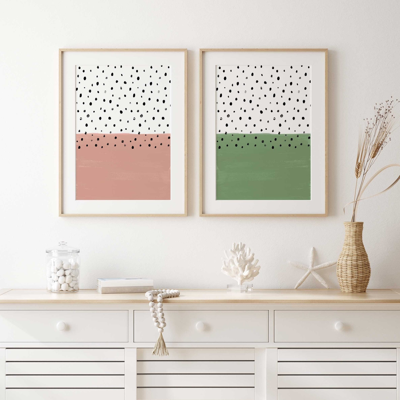 Sage Green and Pink Printable Wall Art Digital Print | Etsy