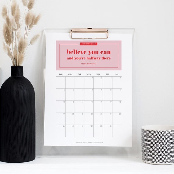 Printable 2020 Calendar Inspirational Quotes Inspirational Etsy