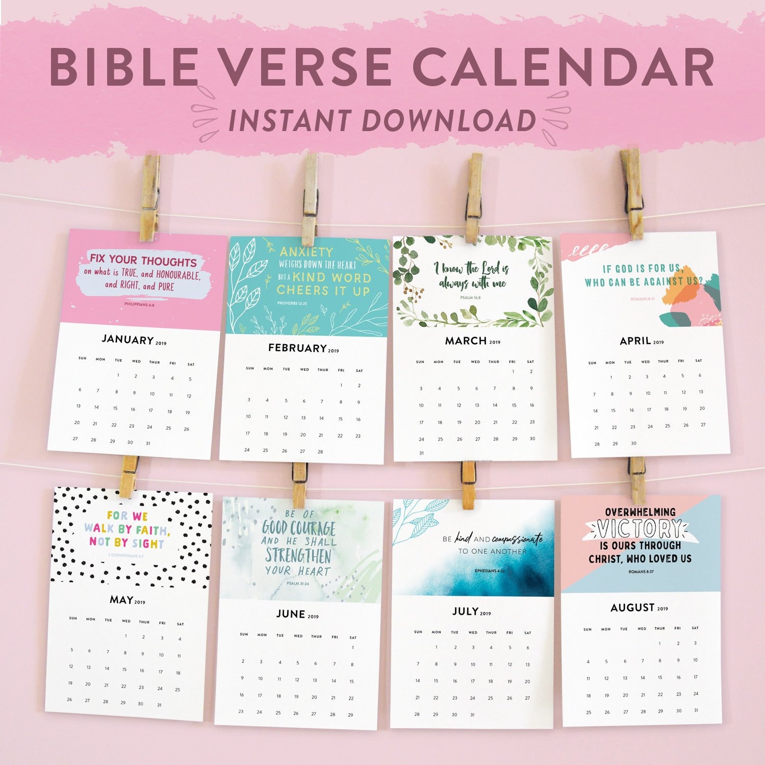 Bible Verse Calendar Printable 2019 Calendar Stocking Etsy