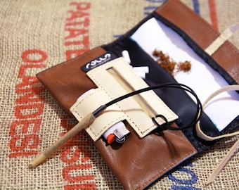 hand rolling tobacco pouches Dr Plumb Black Leather Roll Up Pouch P35501 H ) Brand Water-repellent Tobacco Pouch for 30-50
