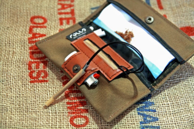 Tobacco Pouch in Canvas and leatherette made in italy, vintage soft bag image 1