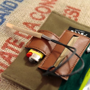 Tobacco Pouch in Canvas and Vegan leather made in italy, vintage soft bag image 2