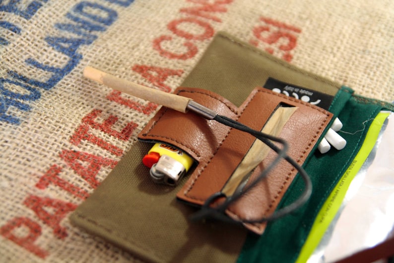 Tobacco Pouch in Canvas and Vegan leather made in italy, vintage soft bag image 2