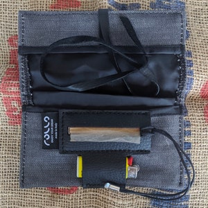 Tobacco Pouch in Canvas and Vegan leather made in italy, vintage soft bag image 1