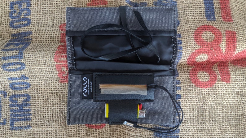 Tobacco Pouch in Canvas and Vegan leather made in italy, vintage soft bag image 1