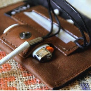 Tobacco Pouch leather, designed for the hand rolling for filter, rolling papers and tobacco. Customizable closure, button or lace. image 2