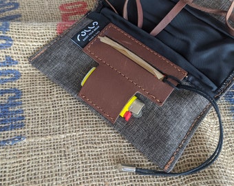 Tobacco Pouch in Canvas and Vegan leather made in italy, vintage soft bag