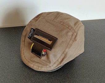 Flat cap with sheets holder and lighter. Hat, cute cap. Funny birthday gift.