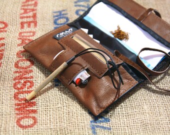 Tobacco Pouch leather, designed for the hand rolling for filter, rolling papers and tobacco