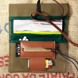 Tobacco Pouch in Canvas and Vegan leather made in italy, vintage soft bag image 3