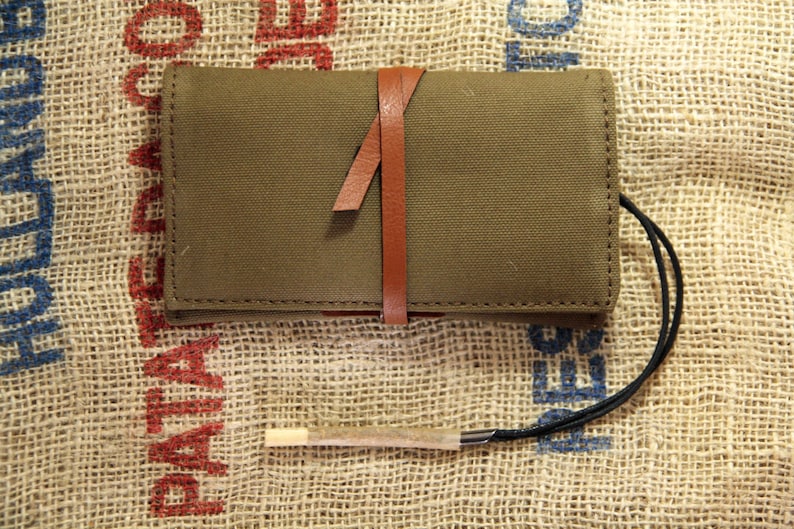 Tobacco Pouch in Canvas and Vegan leather made in italy, vintage soft bag image 4